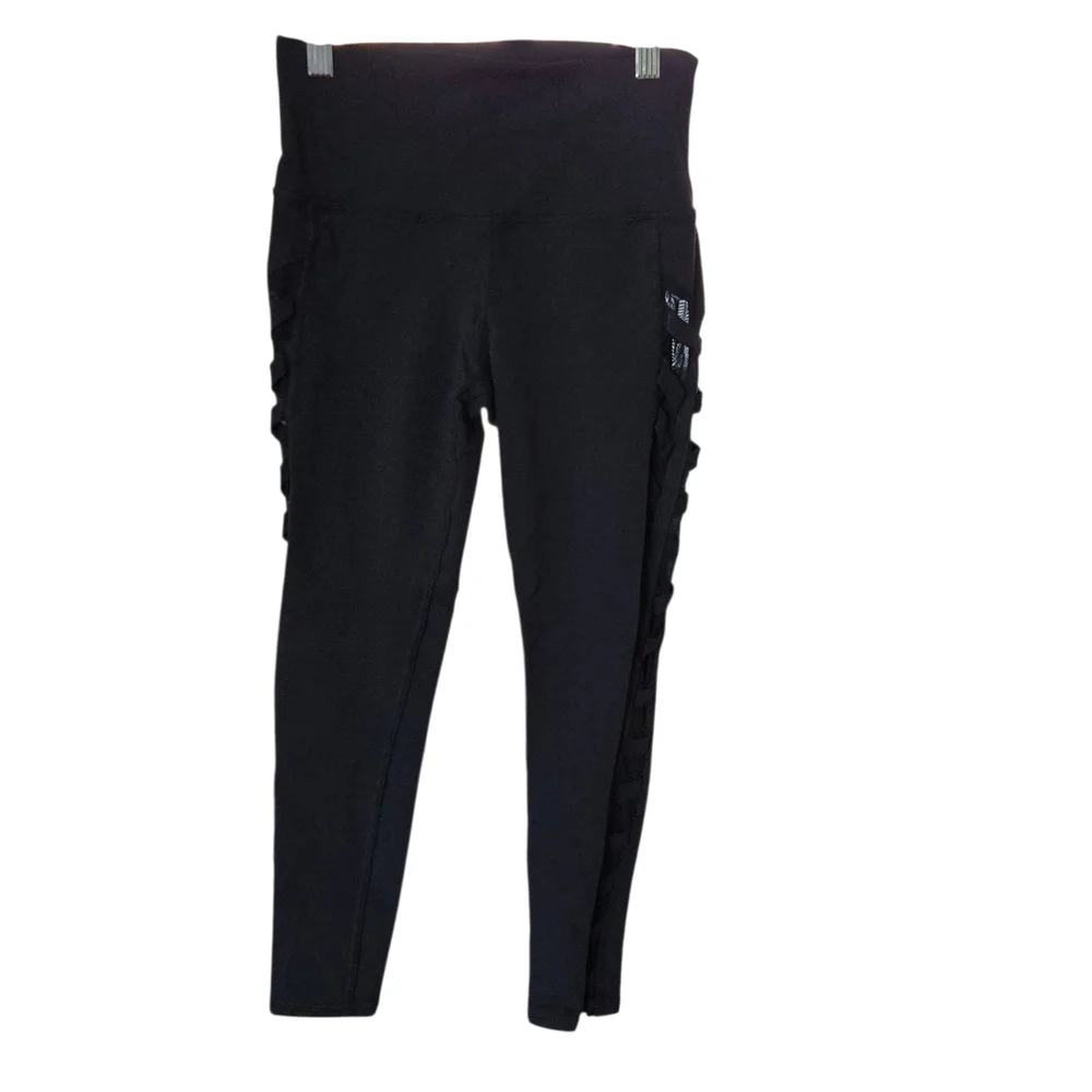 Alo Yoga Black Interlace High Waist Lattice Mesh Leggings Womens